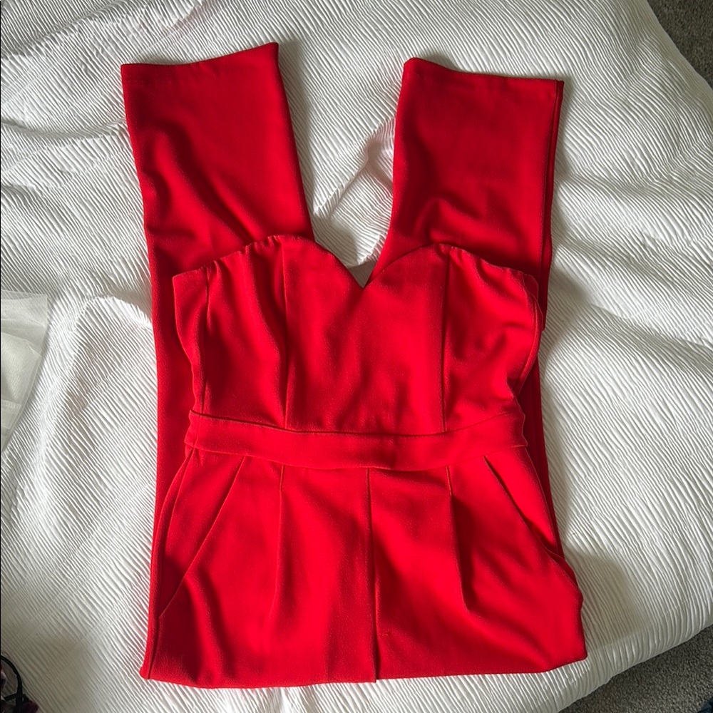 Elegant Red strapless Jumpsuit by Express